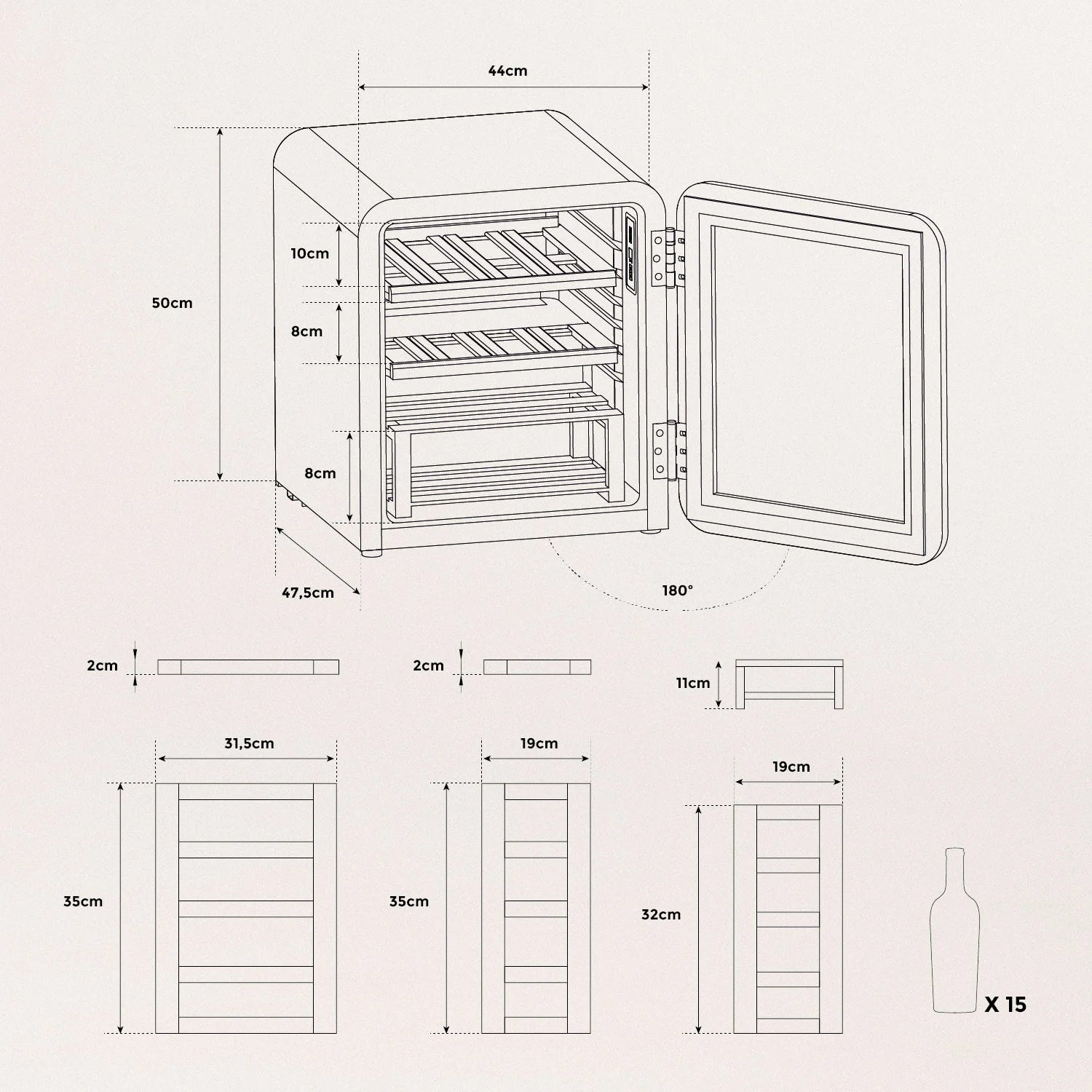 Winecooler Retro M - Vinoteca Eléctrica 12 Botellas - Negro