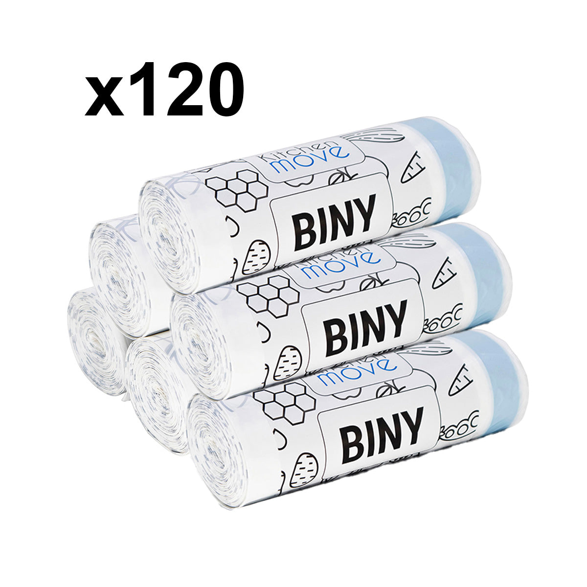 Biny - 120 Bolsas de Basura Resistentes 30L/50L - Blanco