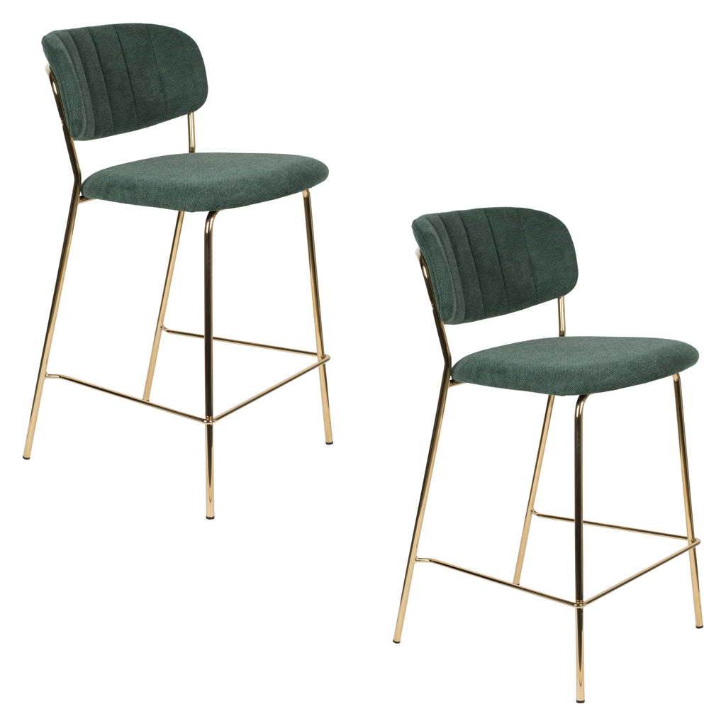 Jolien - Lote De 2 Taburetes De Bar & De Mostrador - Tela - Dorado/Verde Oscuro
