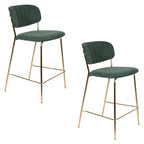 Jolien - Lote De 2 Taburetes De Bar & De Mostrador - Tela - Dorado/Verde Oscuro