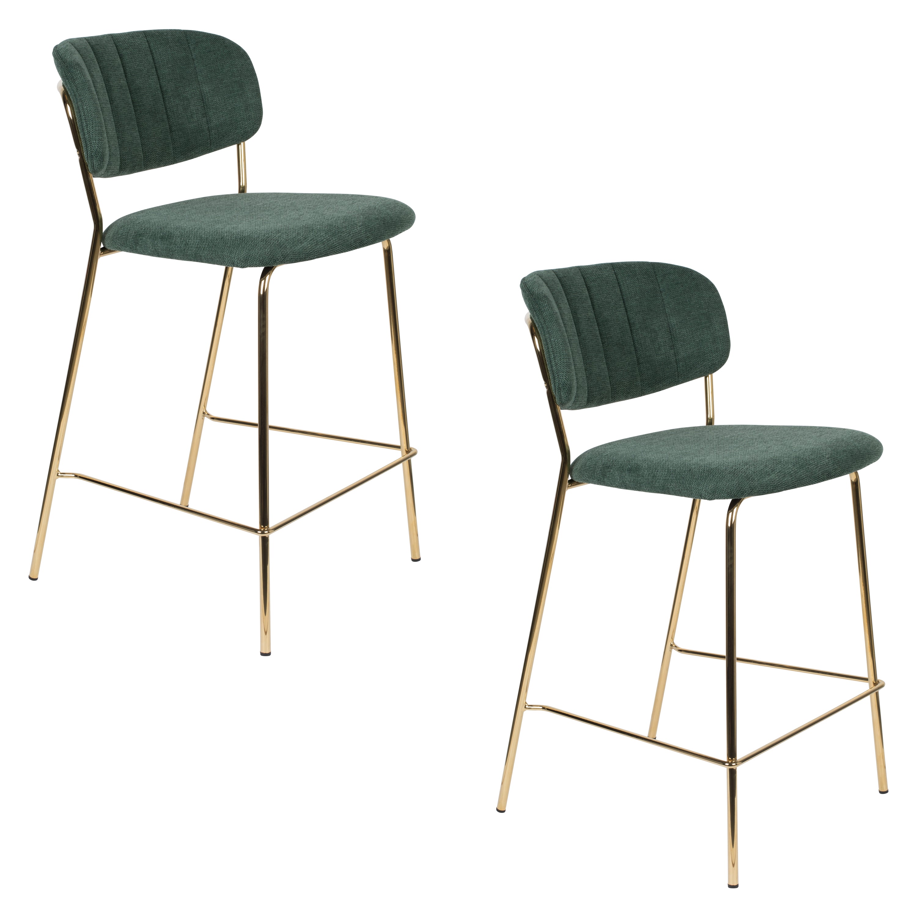Jolien - Lote De 2 Taburetes De Bar & De Mostrador - Tela - Dorado/Verde Oscuro