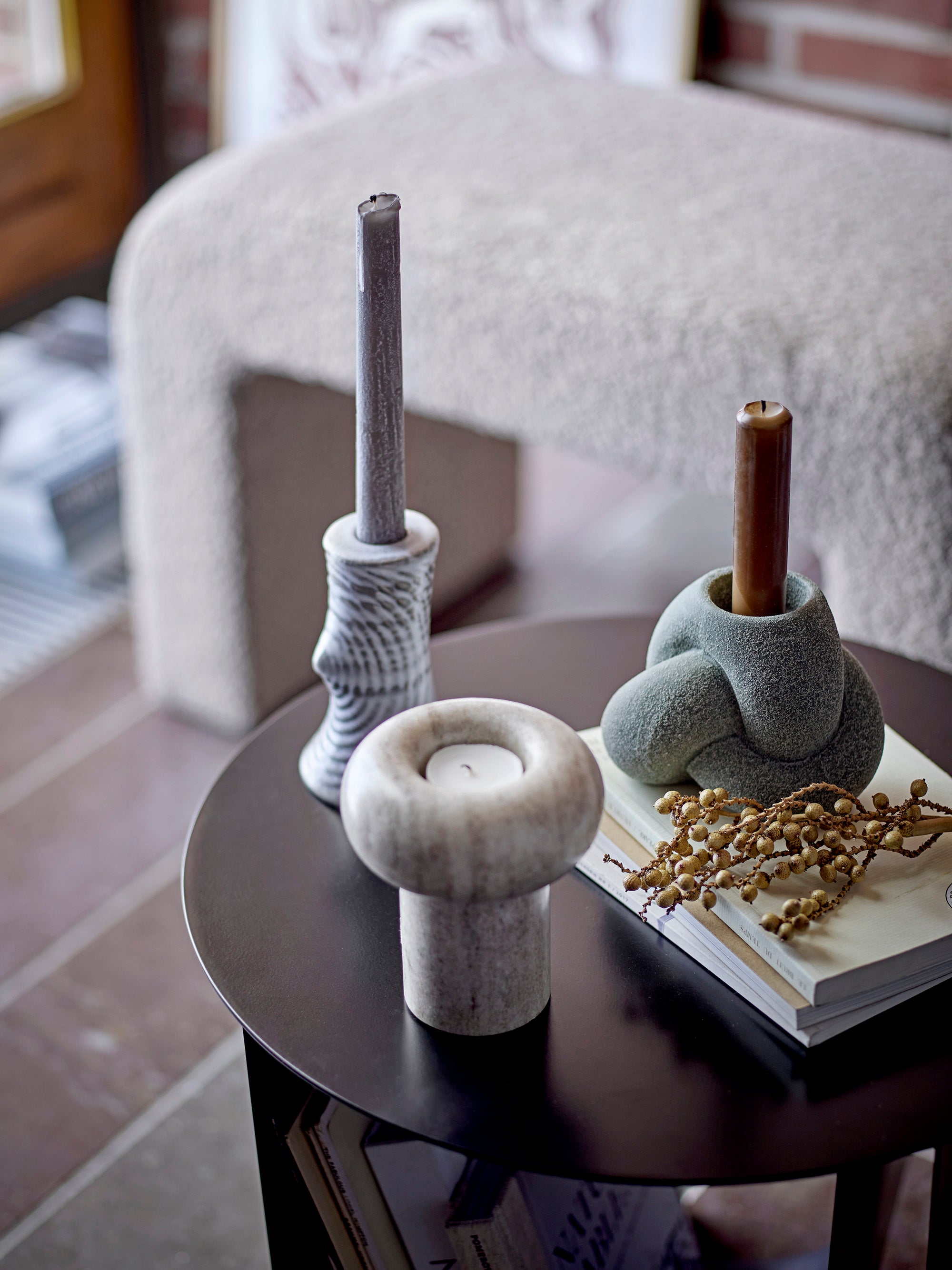 Raheem - Candle Holder - Grey - Stoneware