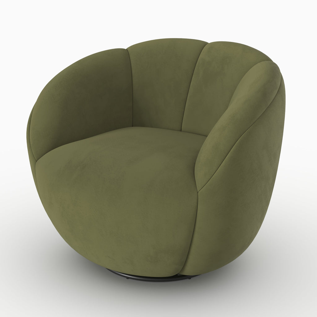 Ysé - Fauteuil Pivotant En Velours Vert Olive Foncé
