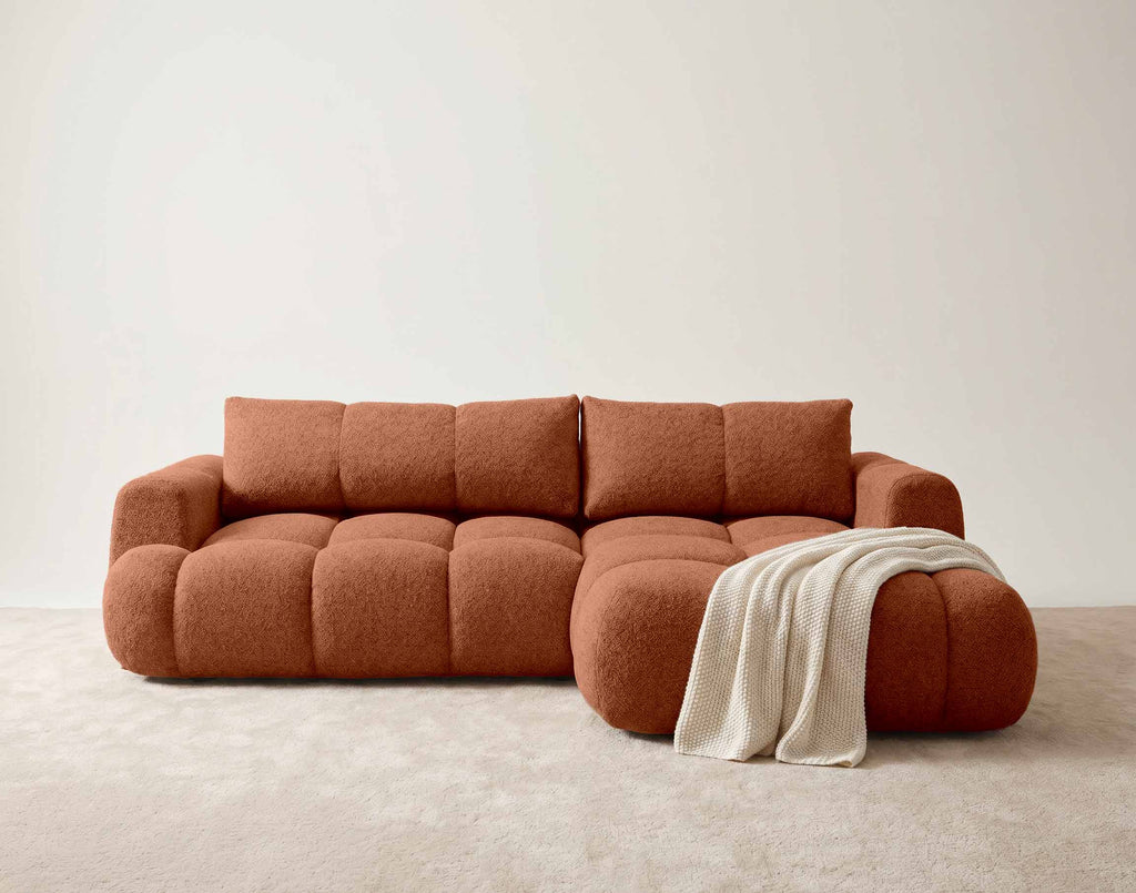 Yulin - 4-Seater Convertible Corner Sofa With Storage - Bouclé Fabric - Rust
