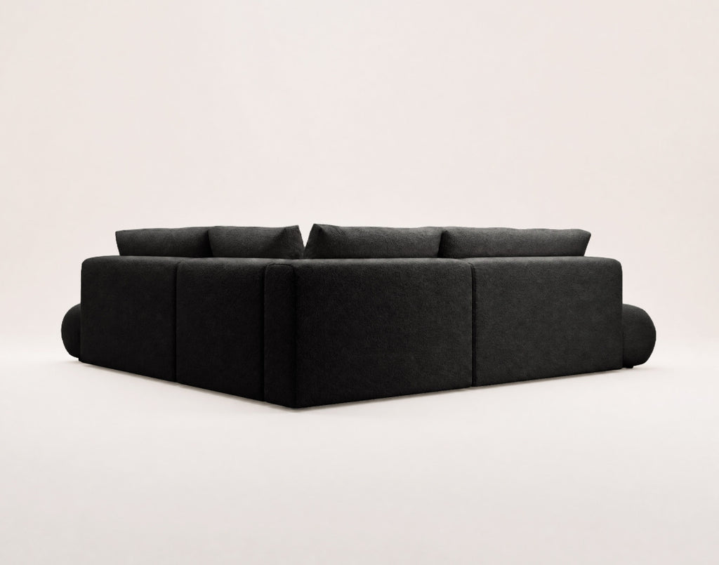 Yulin - L-Shaped 5-Seater Convertible Sofa with Storage Compartment - Bouclé Fabric - Black