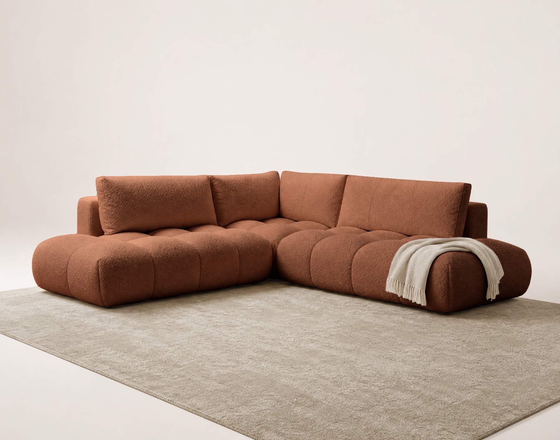 Yulin - L-Shaped 5-Seater Sofa Bed with Storage - Bouclé Fabric - Rust