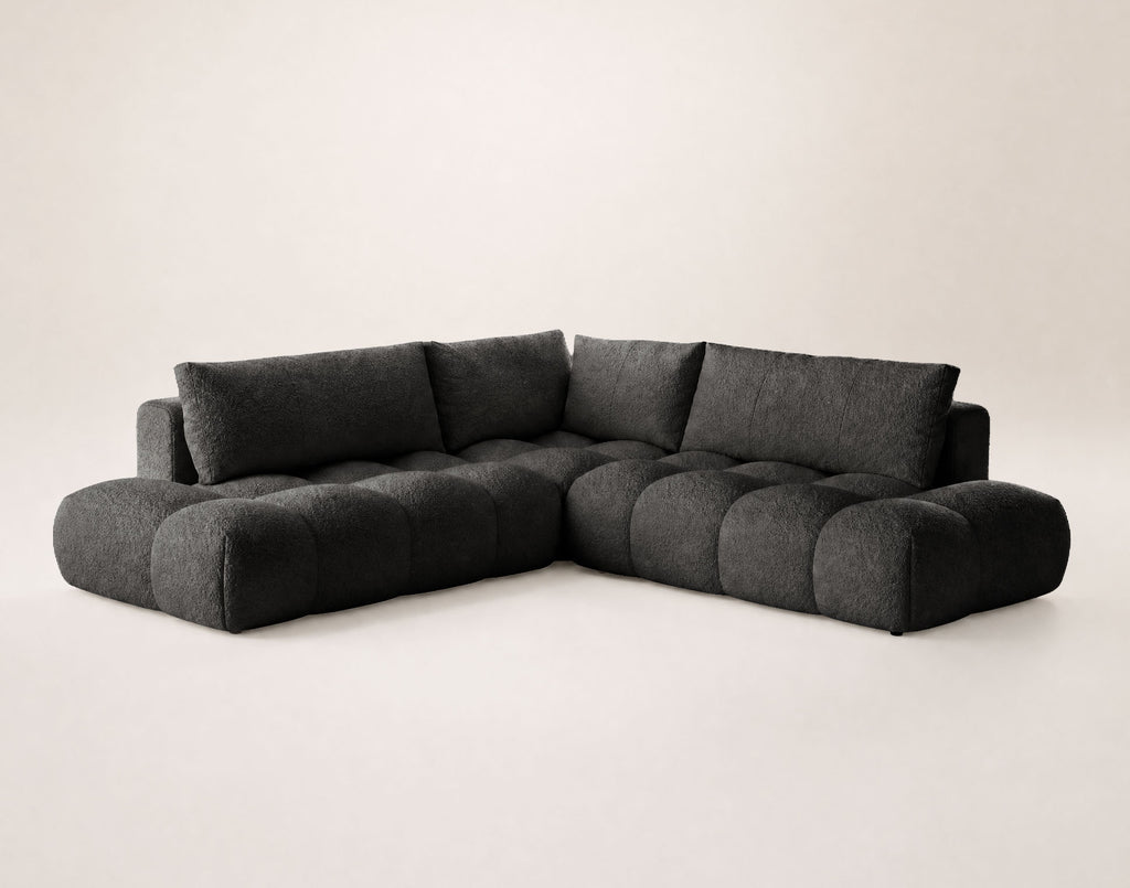 Yulin - L-Shaped 5-Seater Convertible Sofa with Storage Compartment - Bouclé Fabric - Black