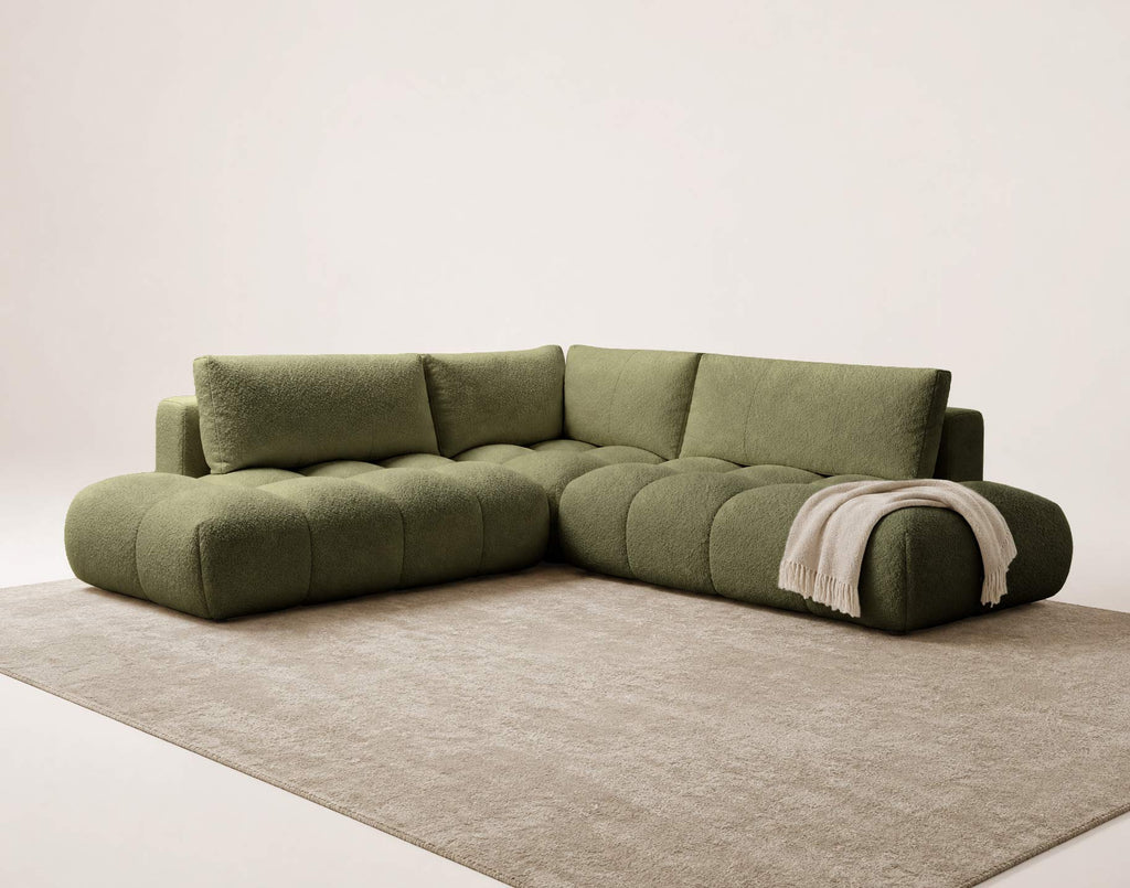 Yulin - 5-Seater L-Shaped Corner Sofa Bed with Storage - Bouclé Fabric - Green