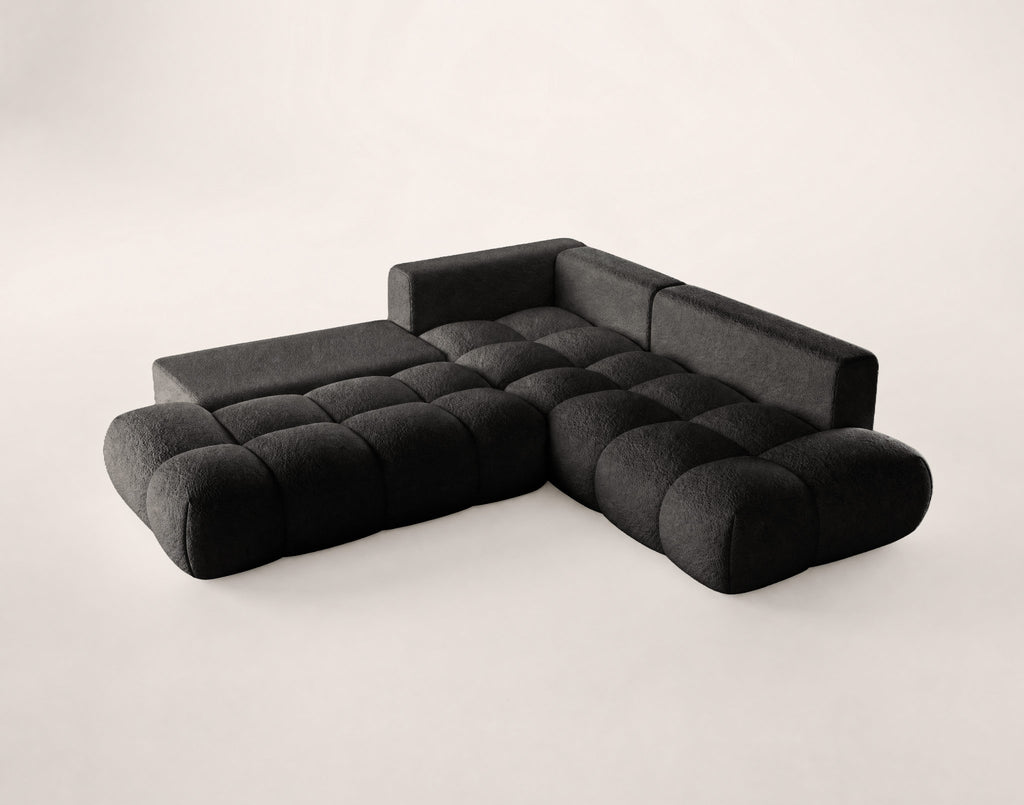 Yulin - L-Shaped 5-Seater Convertible Sofa with Storage Compartment - Bouclé Fabric - Black