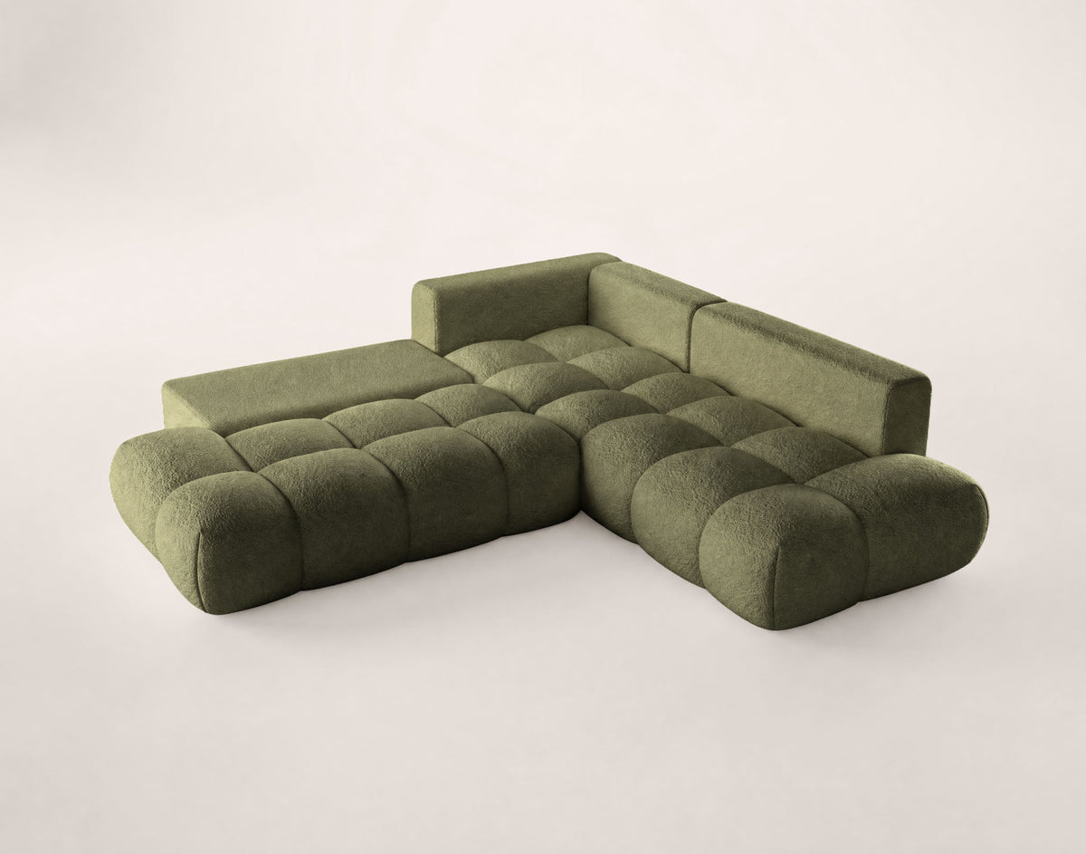 Yulin - 5-Seater L-Shaped Corner Sofa Bed with Storage - Bouclé Fabric - Green