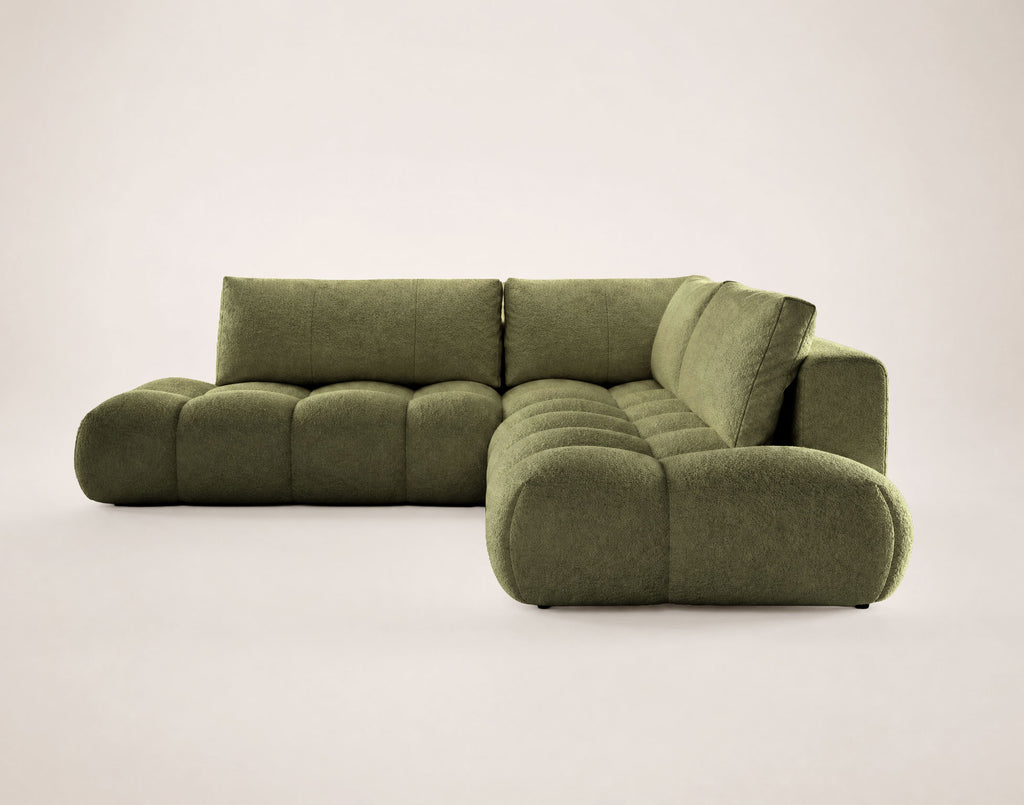 Yulin - 5-Seater L-Shaped Corner Sofa Bed with Storage - Bouclé Fabric - Green
