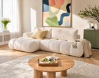 Yulin - 4-Seater Open Corner Sofa Bed with Storage - Bouclé Fabric - Beige