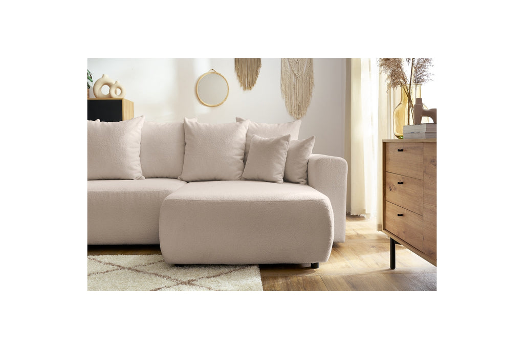 Sofá esquinero reversible convertible con arcón - Envy - Tejido bouclé suave