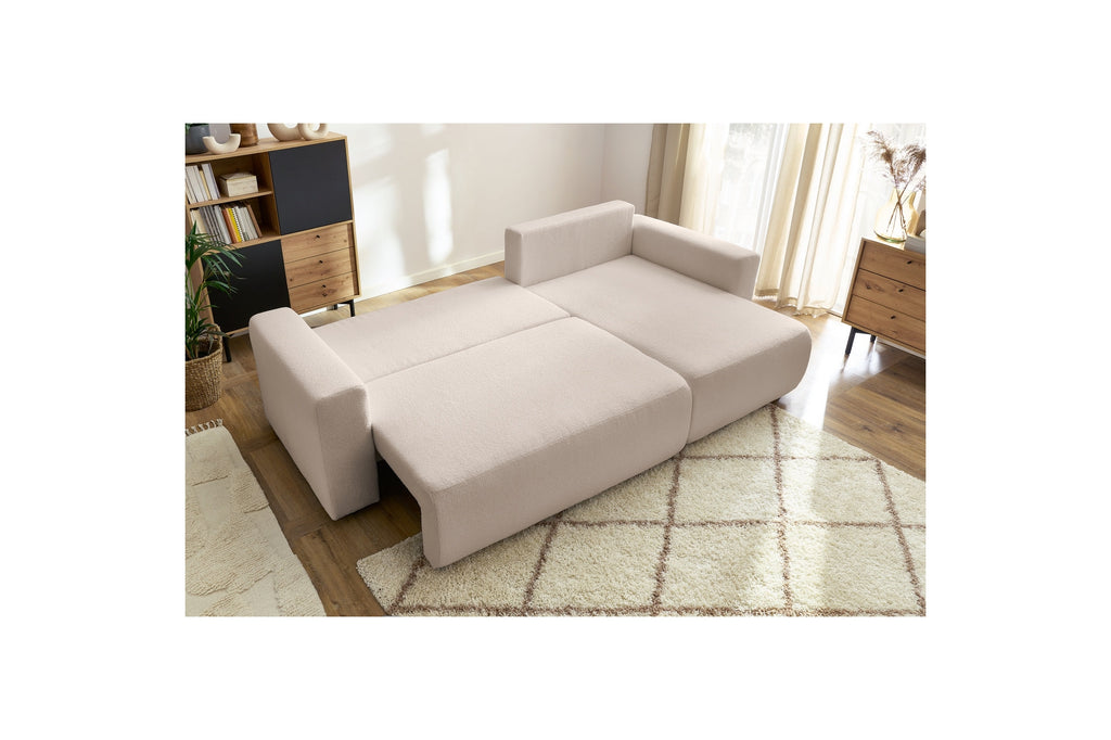 Sofá esquinero reversible convertible con arcón - Envy - Tejido bouclé suave