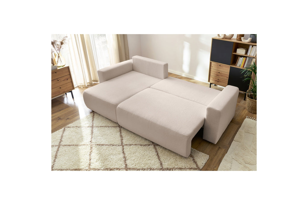 Sofá esquinero reversible convertible con arcón - Envy - Tejido bouclé suave