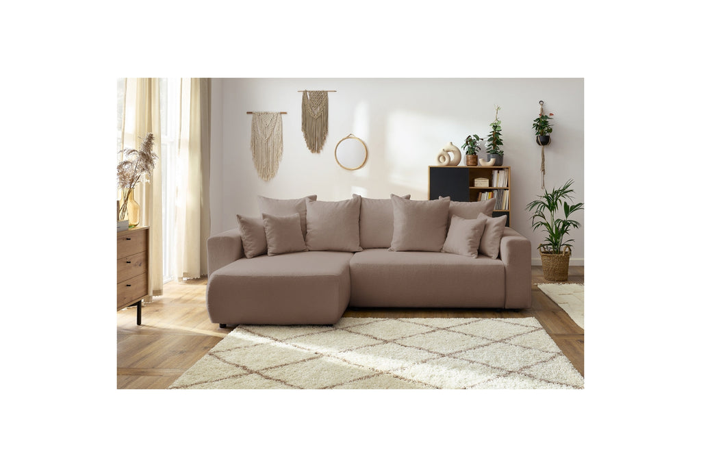 Sofá esquinero reversible convertible con arcón - Envy - Tejido bouclé suave