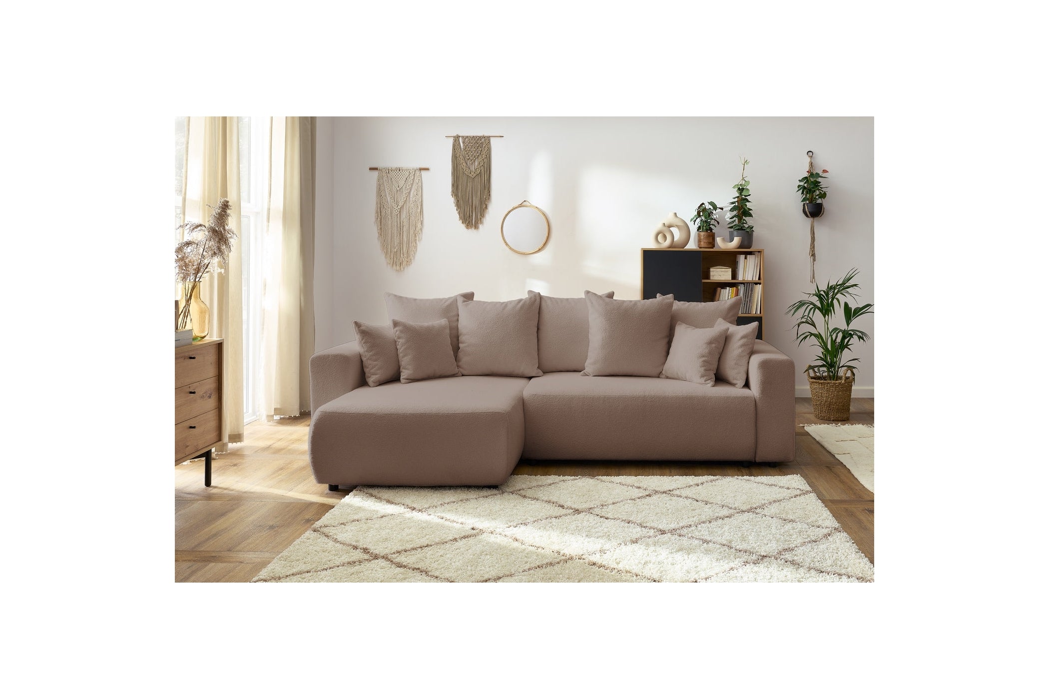 Sofá esquinero reversible convertible con arcón - Envy - Tejido bouclé suave