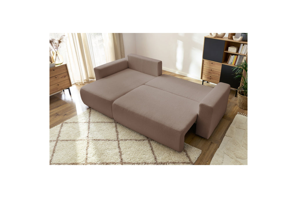 Sofá esquinero reversible convertible con arcón - Envy - Tejido bouclé suave