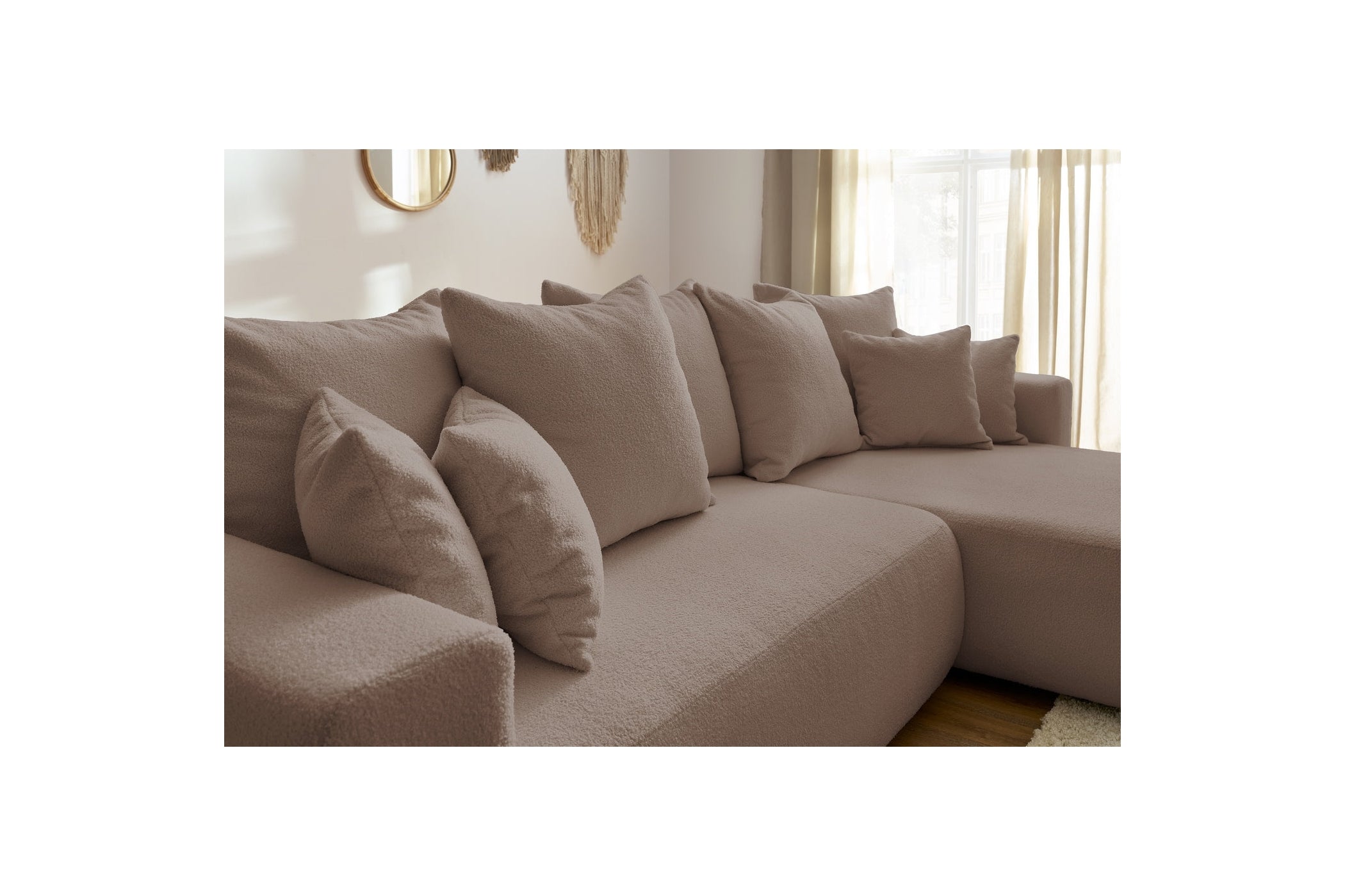 Sofá esquinero reversible convertible con arcón - Envy - Tejido bouclé suave