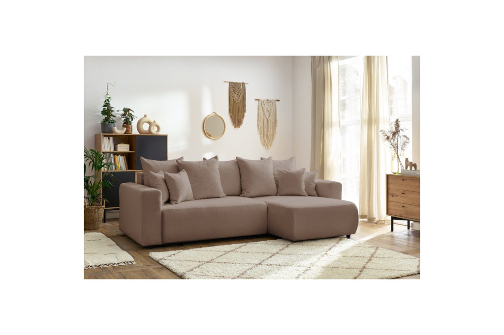 Sofá esquinero reversible convertible con arcón - Envy - Tejido bouclé suave