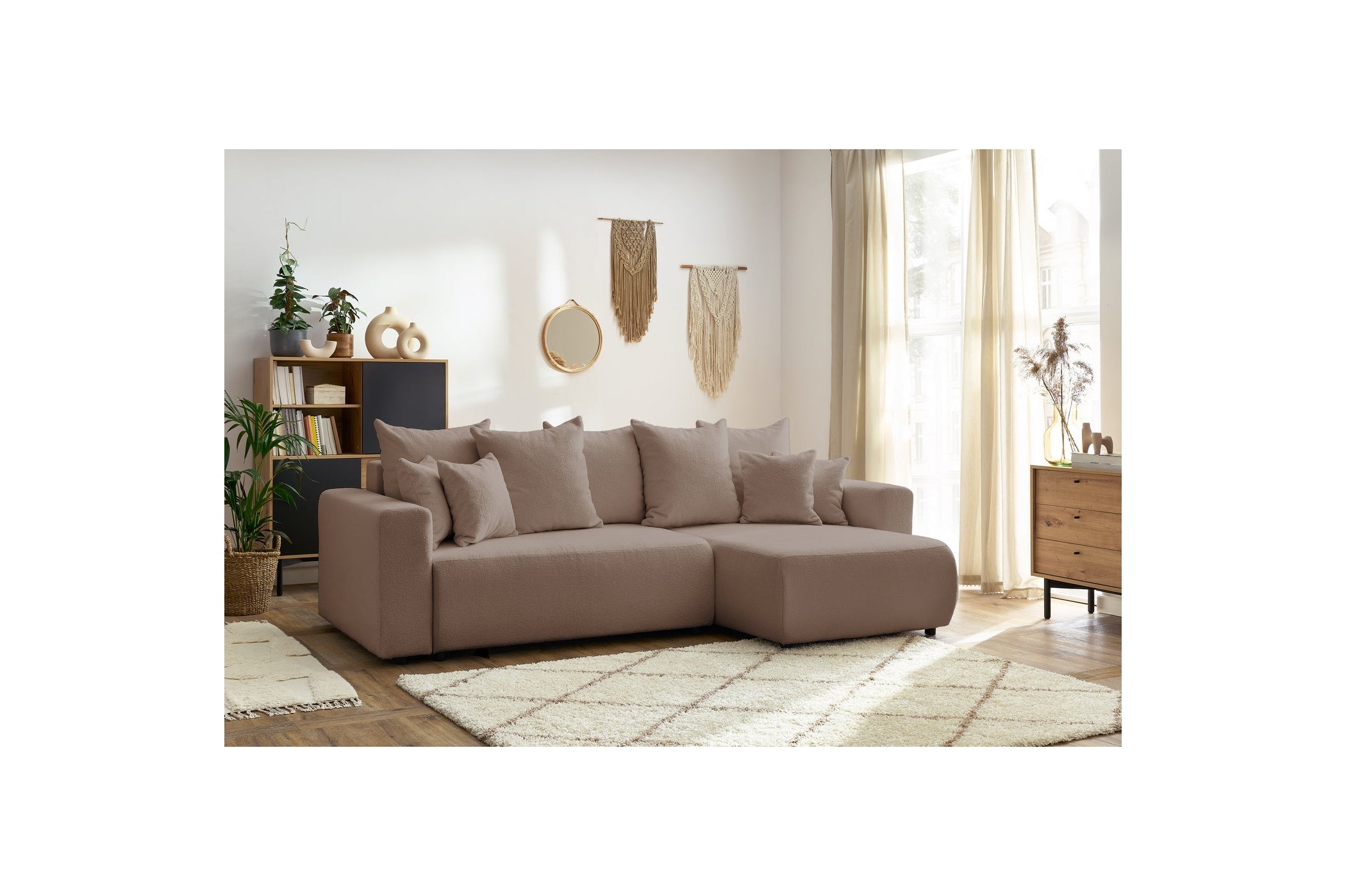 Sofá esquinero reversible convertible con arcón - Envy - Tejido bouclé suave