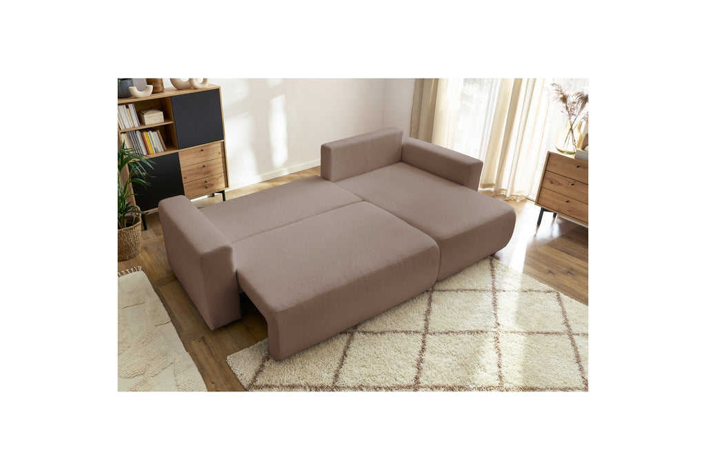 Sofá esquinero reversible convertible con arcón - Envy - Tejido bouclé suave