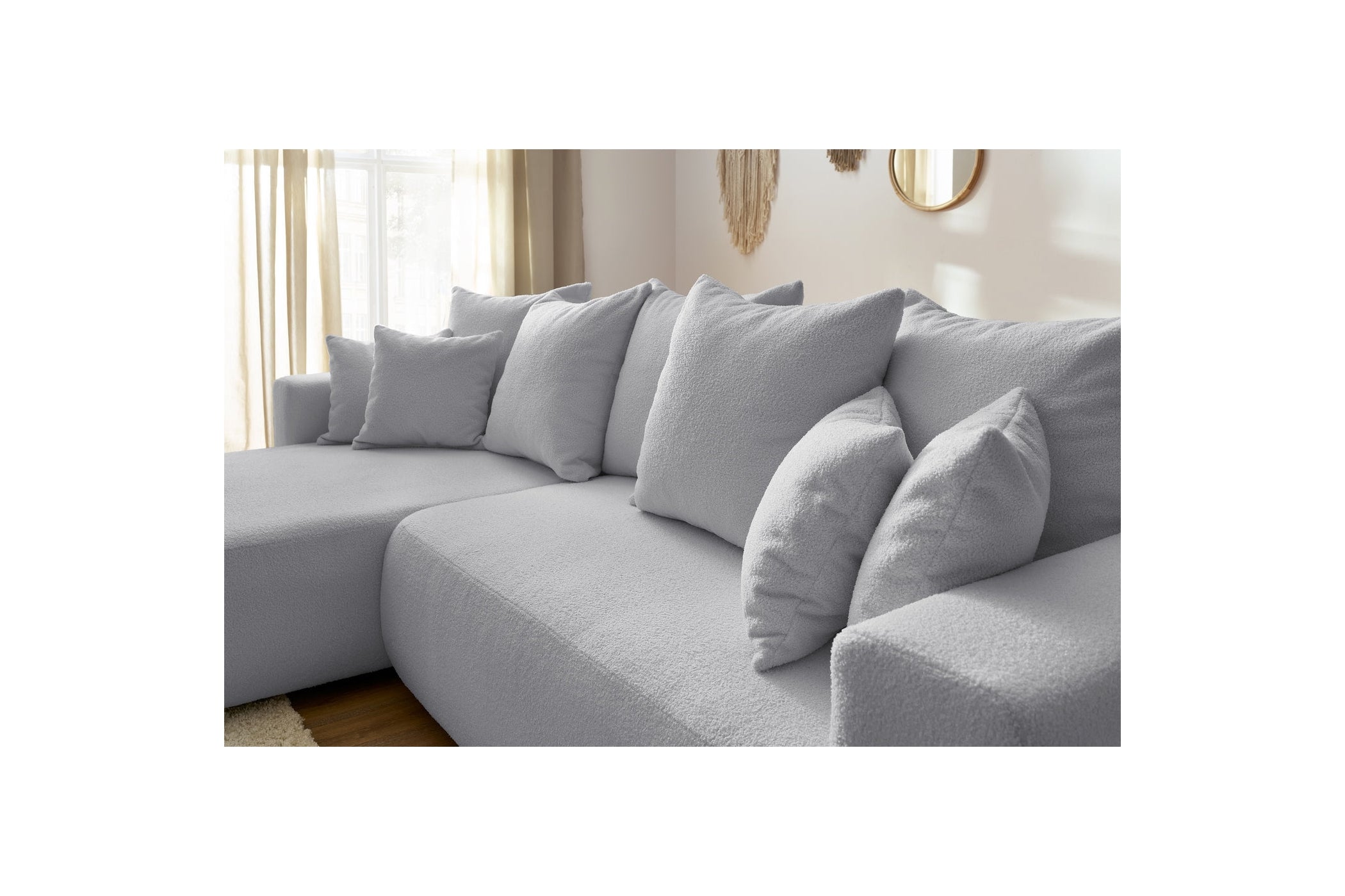 Sofá esquinero reversible convertible con arcón - Envy - Tejido bouclé suave