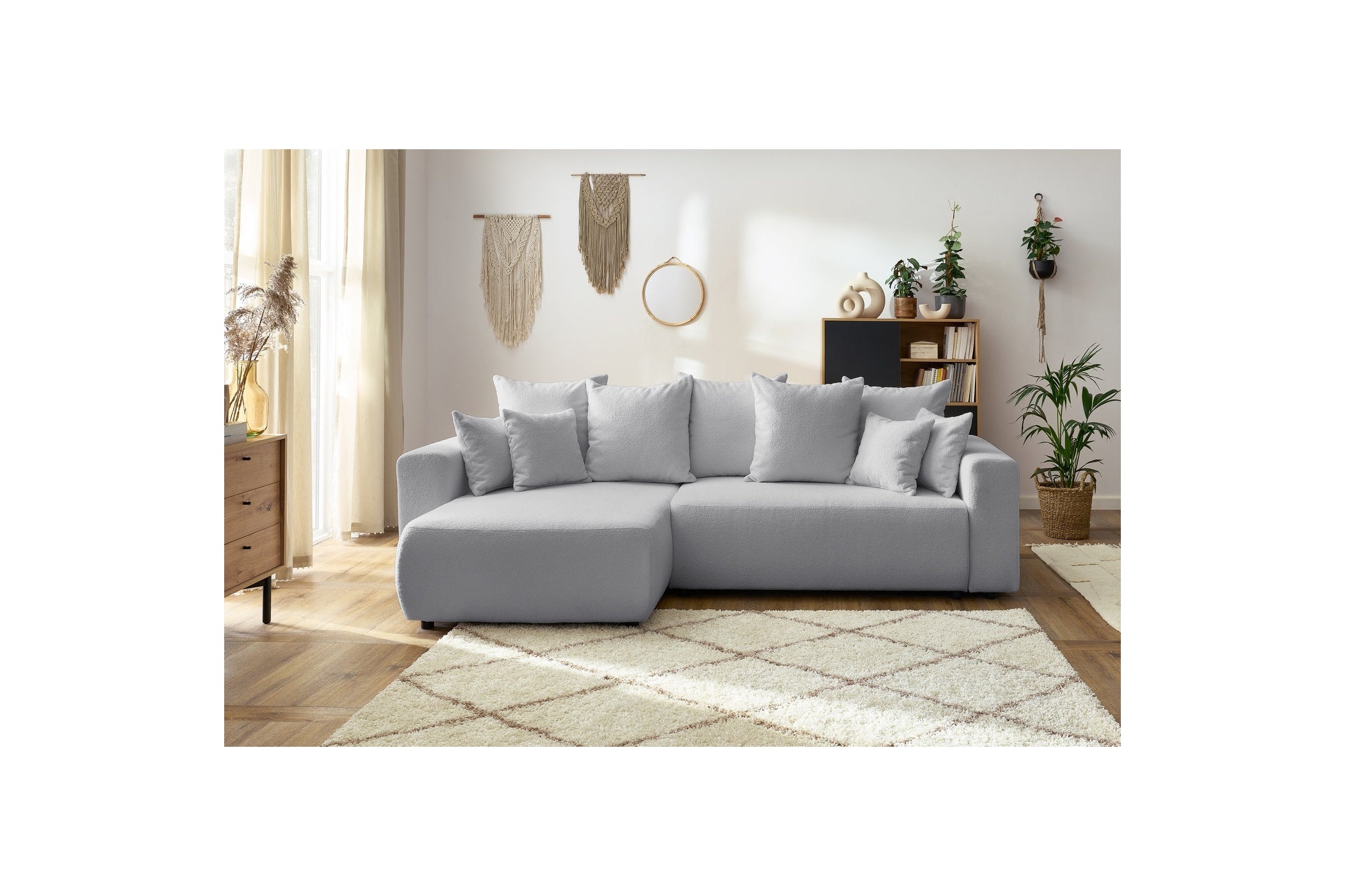Sofá esquinero reversible convertible con arcón - Envy - Tejido bouclé suave