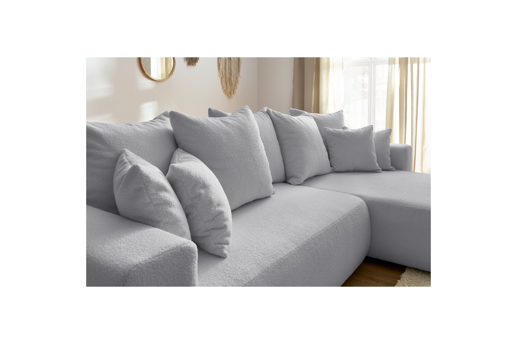 Sofá esquinero reversible convertible con arcón - Envy - Tejido bouclé suave