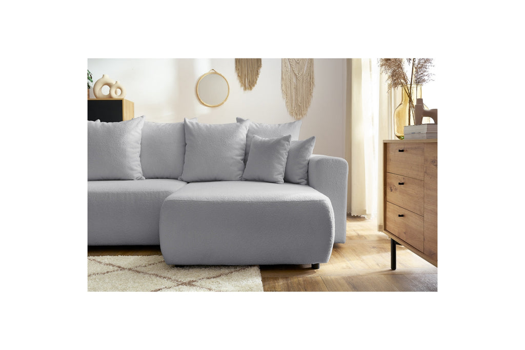 Sofá esquinero reversible convertible con arcón - Envy - Tejido bouclé suave