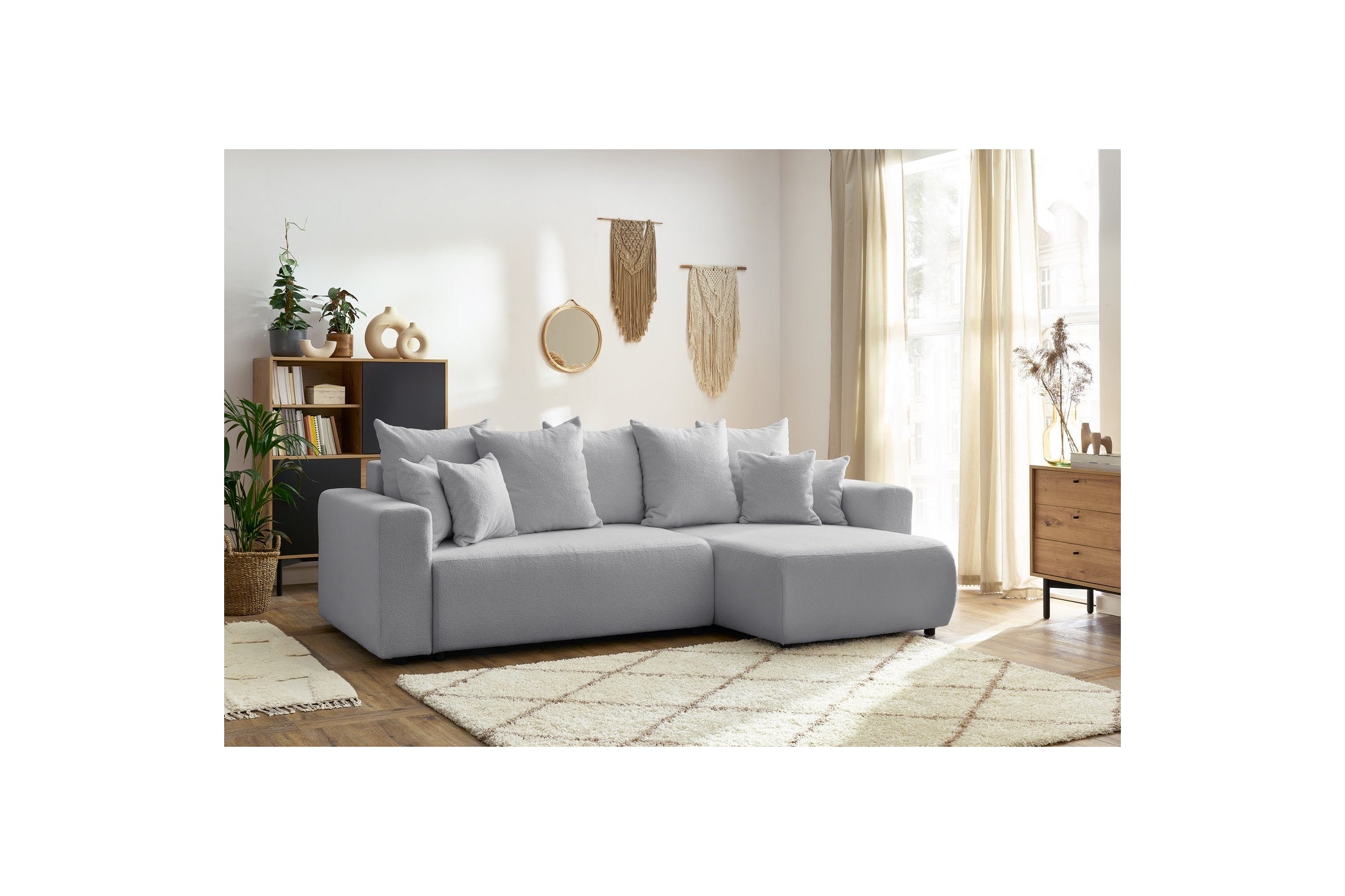 Sofá esquinero reversible convertible con arcón - Envy - Tejido bouclé suave