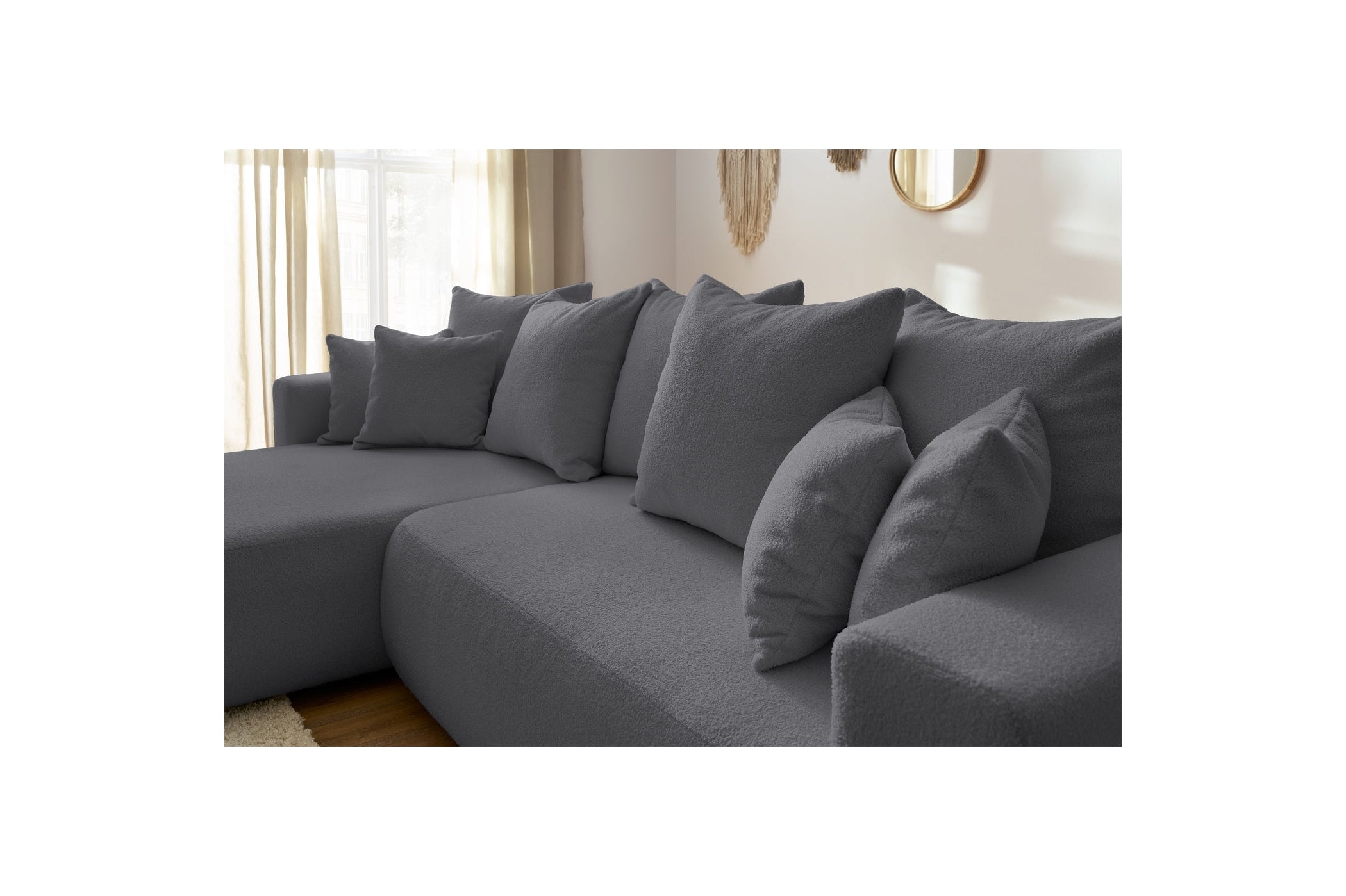 Sofá esquinero reversible convertible con arcón - Envy - Tejido bouclé suave