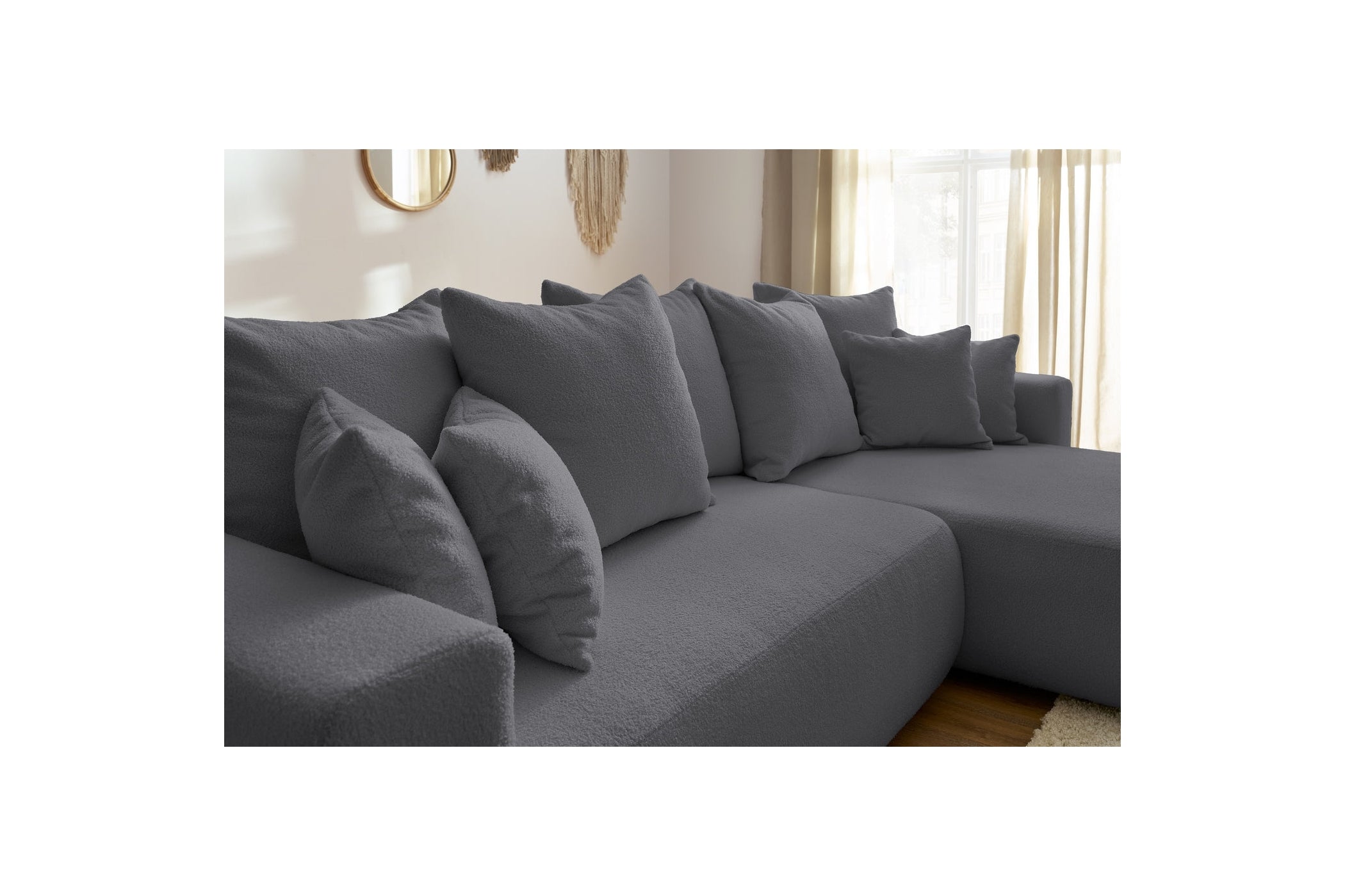 Sofá esquinero reversible convertible con arcón - Envy - Tejido bouclé suave