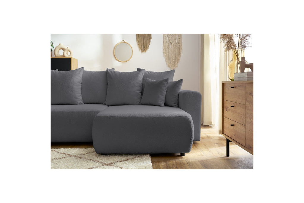 Sofá esquinero reversible convertible con arcón - Envy - Tejido bouclé suave