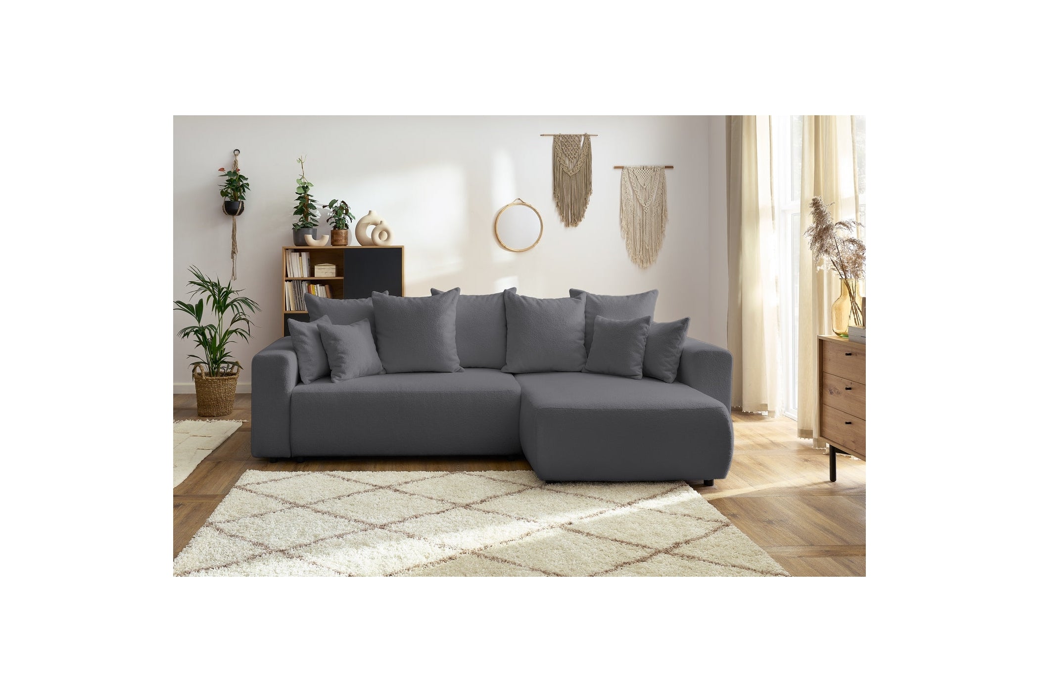 Sofá esquinero reversible convertible con arcón - Envy - Tejido bouclé suave