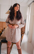 Vestido Lison Pied De Poule Camel