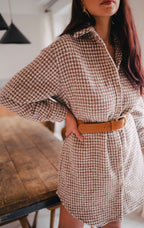 Vestido Lison Pied De Poule Camel