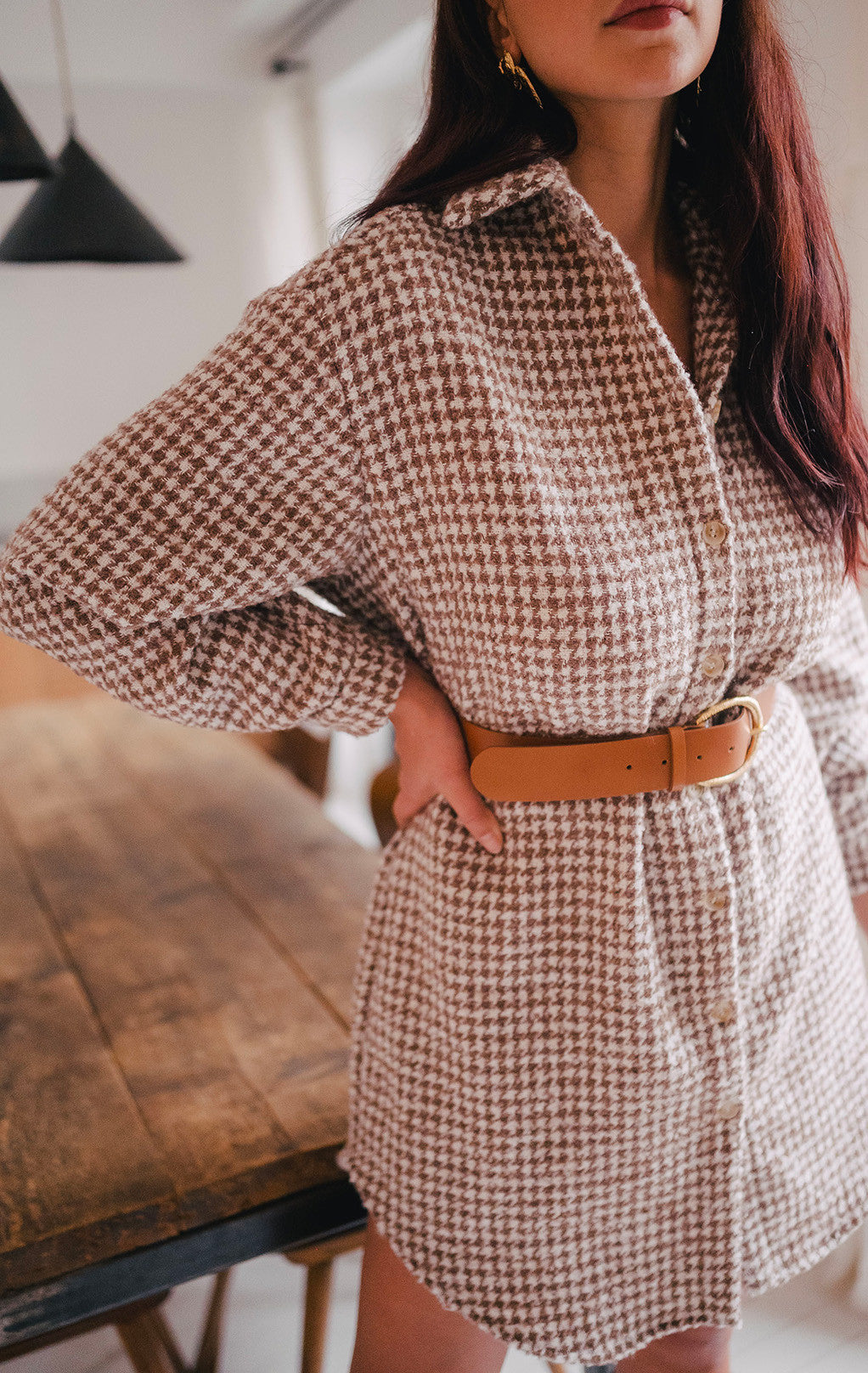 Vestido Lison Pied De Poule Camel