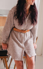 Vestido Lison Pied De Poule Camel