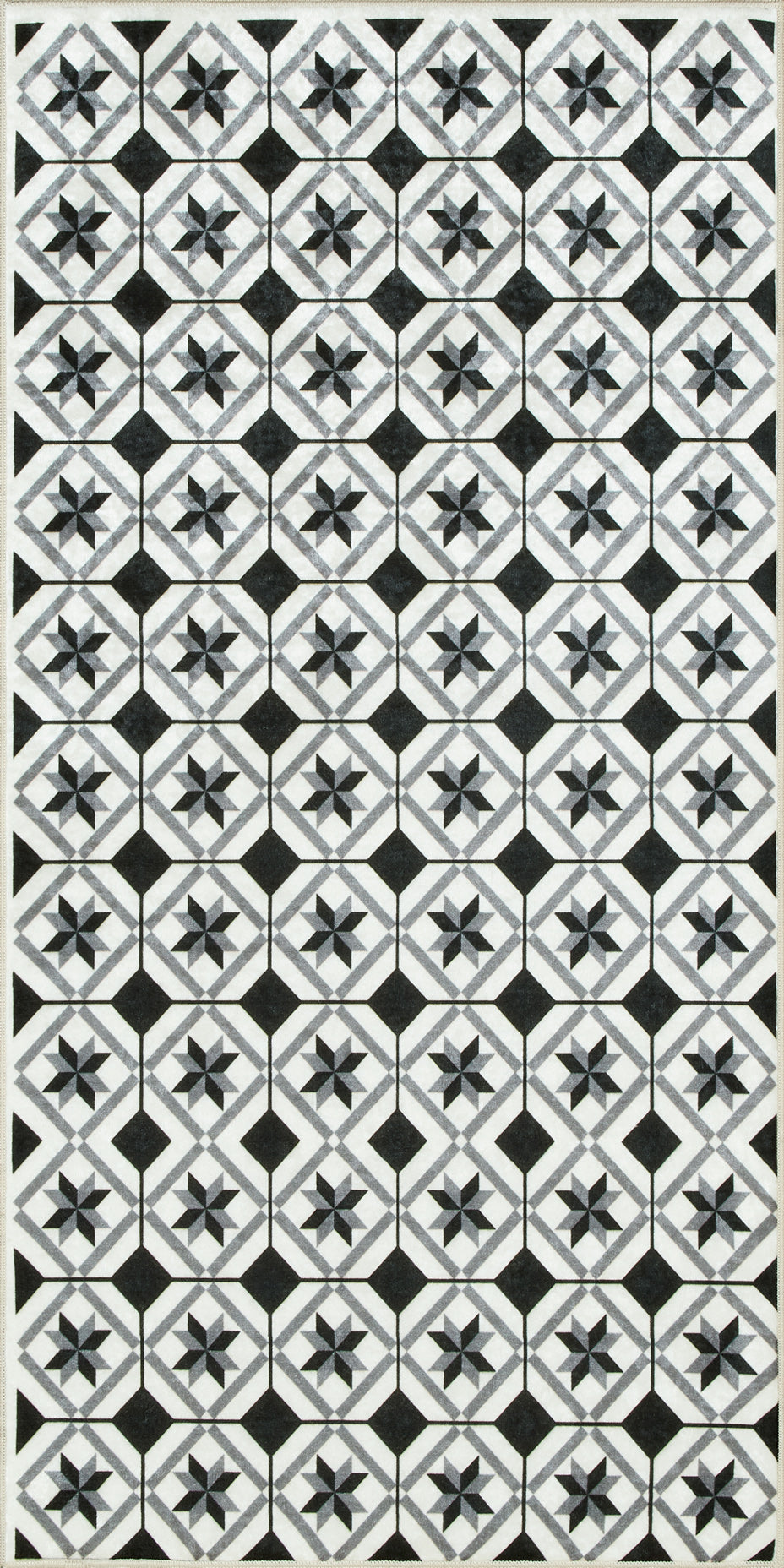 Azulejo - Alfombra de Cocina Interior - Poliéster Estampado - Negro