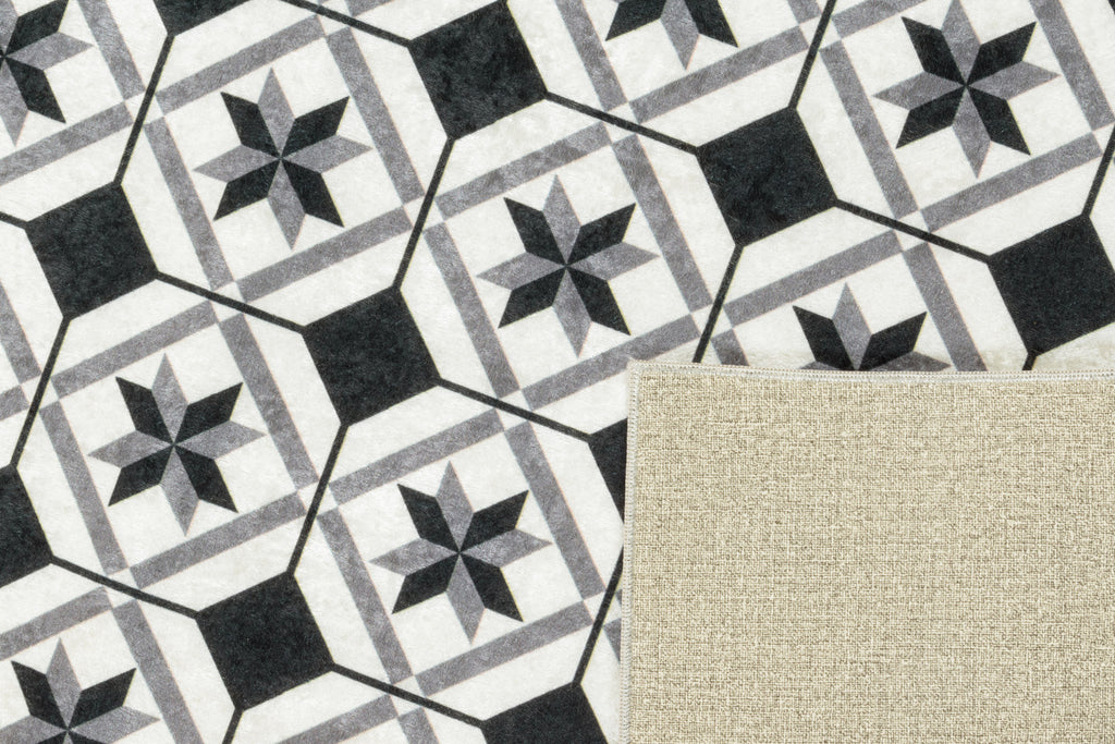 Azulejo - Alfombra de Cocina Interior - Poliéster Estampado - Negro