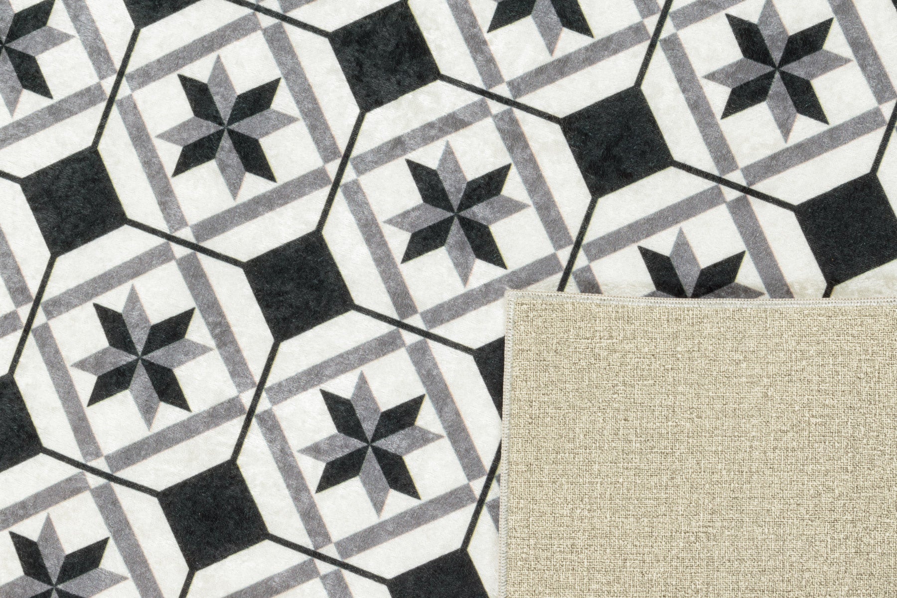 Azulejo - Alfombra de Cocina Interior - Poliéster Estampado - Negro
