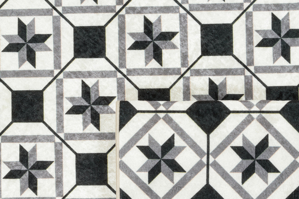 Azulejo - Alfombra de Cocina Interior - Poliéster Estampado - Negro