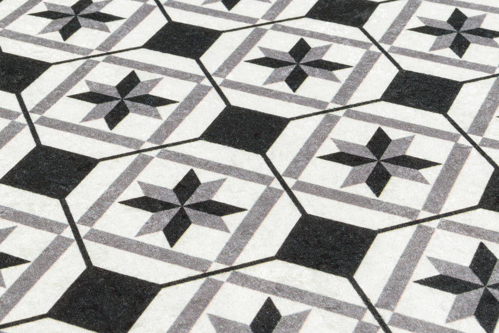 Azulejo - Alfombra de Cocina Interior - Poliéster Estampado - Negro