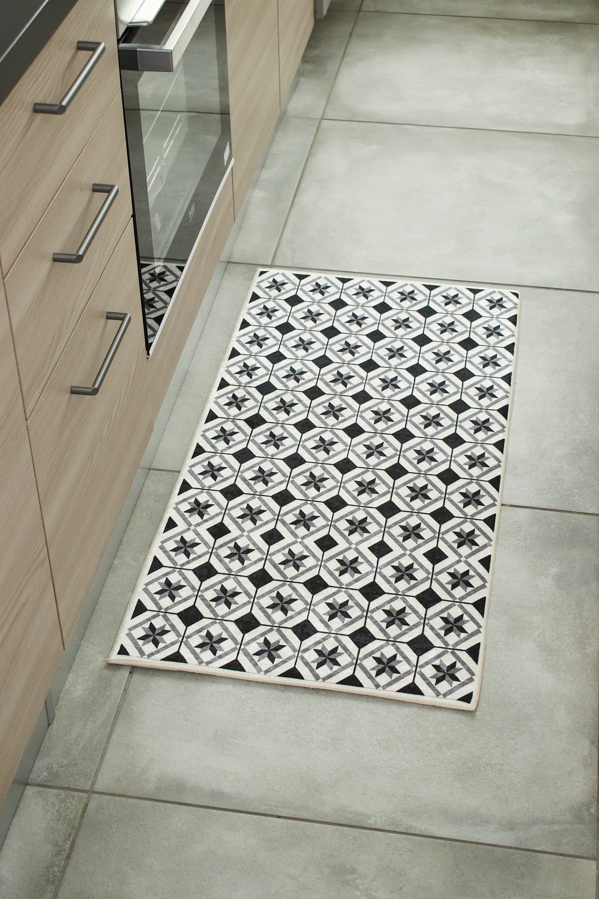 Azulejo - Alfombra de Cocina Interior - Poliéster Estampado - Negro