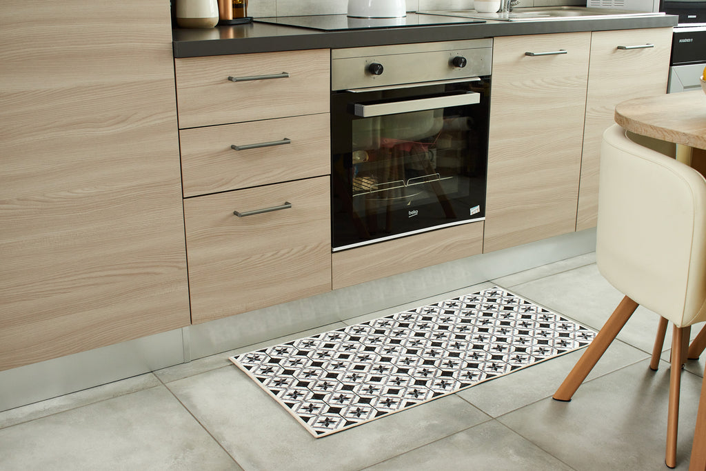 Azulejo - Alfombra de Cocina Interior - Poliéster Estampado - Negro