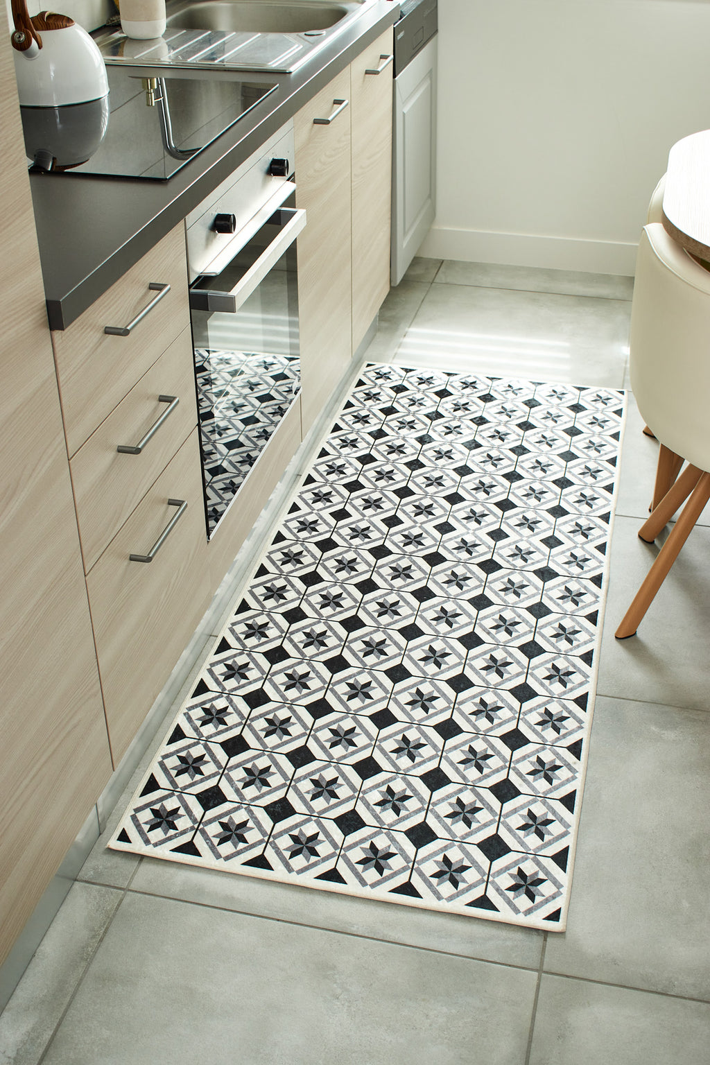 Azulejo - Alfombra de Cocina Interior - Poliéster Estampado - Negro