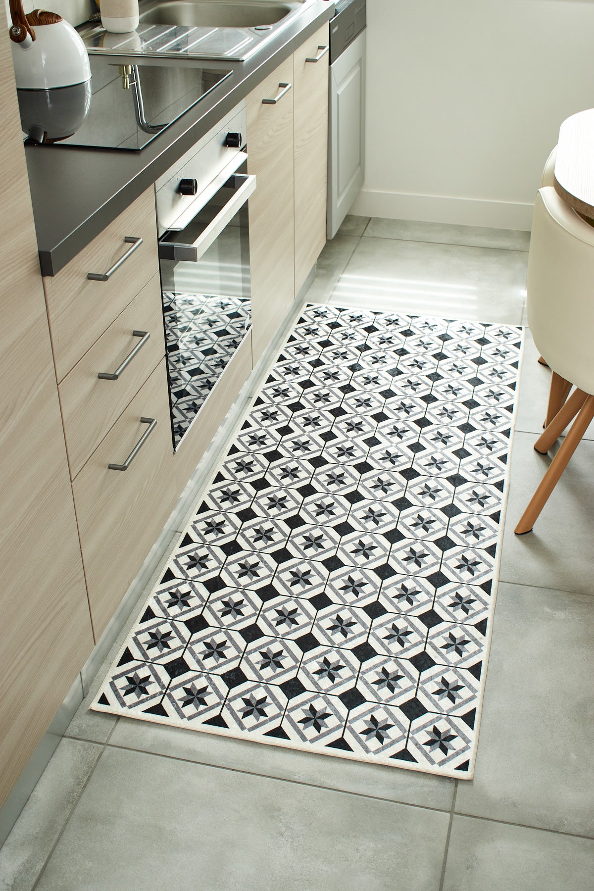 Azulejo - Alfombra de Cocina Interior - Poliéster Estampado - Negro