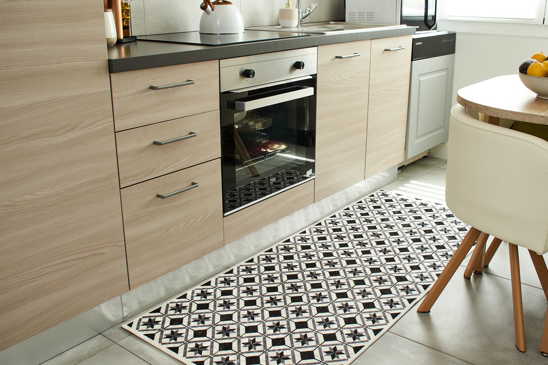 Azulejo - Alfombra de Cocina Interior - Poliéster Estampado - Negro
