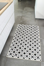 Azulejo - Alfombra de Cocina Interior - Poliéster Estampado - Negro